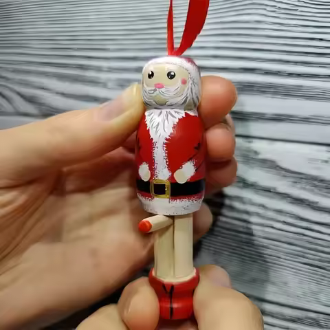 1pcs Funny Santa Claus Pendant, Christmas Ornaments, Funny Wooden Standing Santa Claus, Unique Christmas Craft Decorations