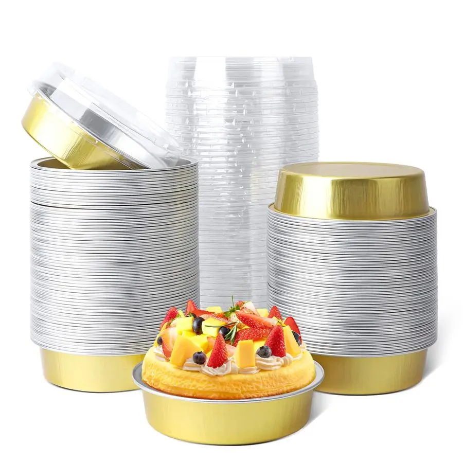 

Mini Pie Tins with Lids, 120 Pack 4 Inch 8oz Disposable Creme Brulee Ramekins Golden Mini Small Aluminum Foil Pie Tart Cake Baki