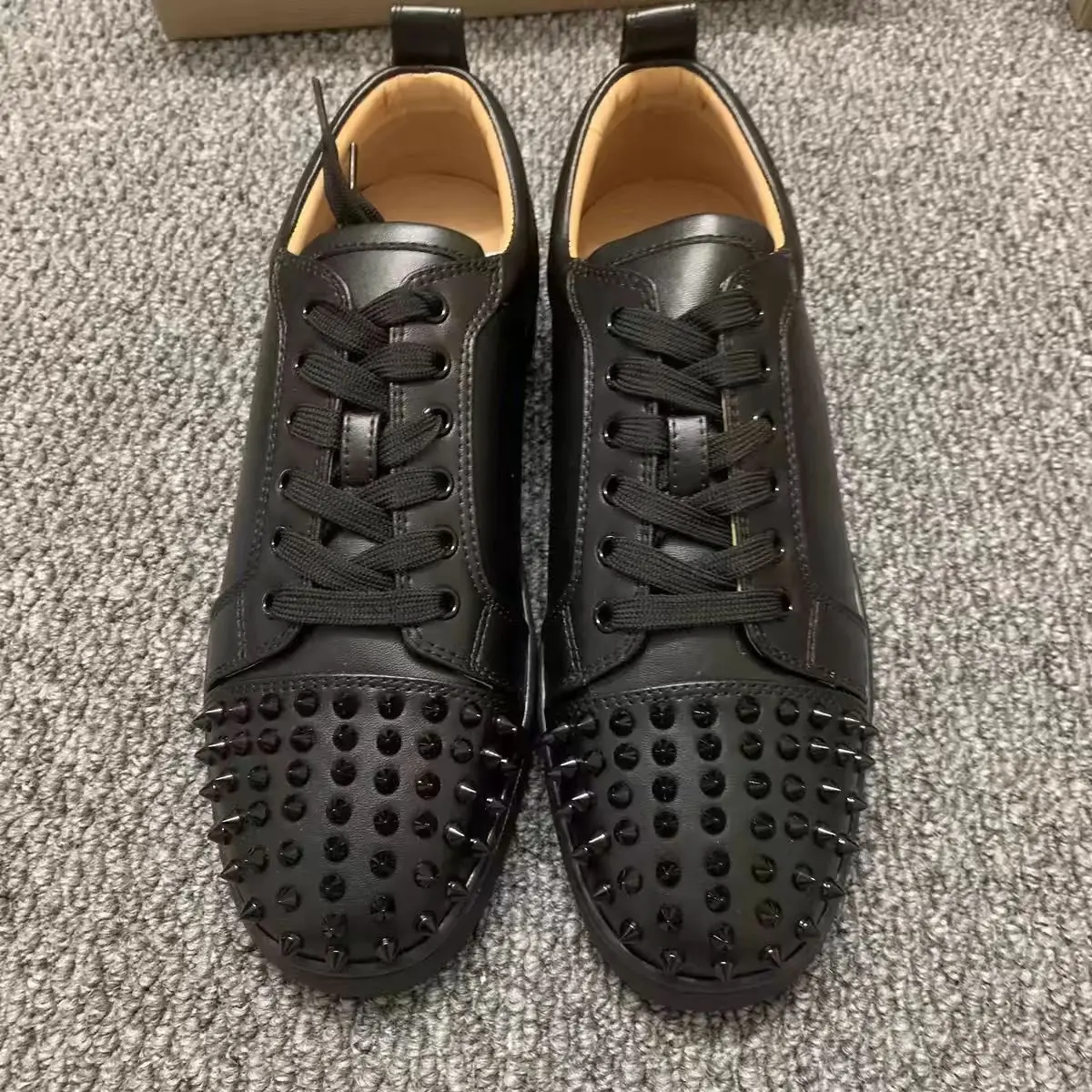 

Fanshion Studded Casual Flats For Men Sneaker Round Toe Lace-Up Men Shoes Genuine Leather New Style Comfort Slip-on Spring Shoes