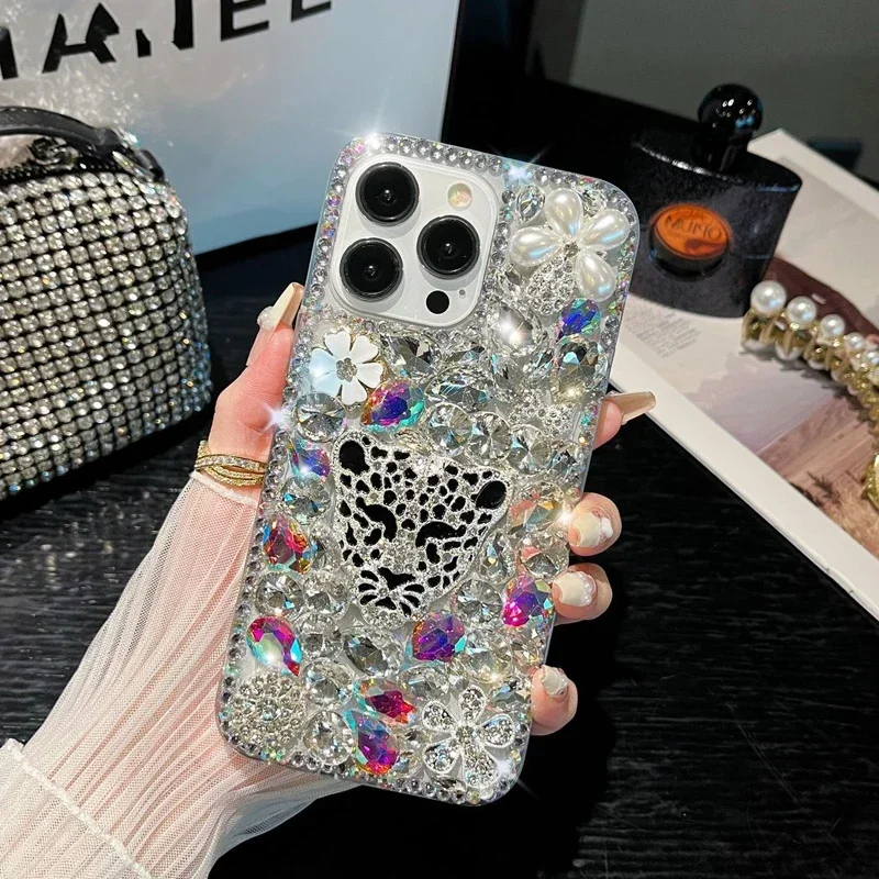 

Mobile Phone Cases with Luxury Leopard and Clear Stones for Xiaomi, Redmi 9A, 9C, Note8, 9Pro, Note10S, Note11 Pro, 12Pro