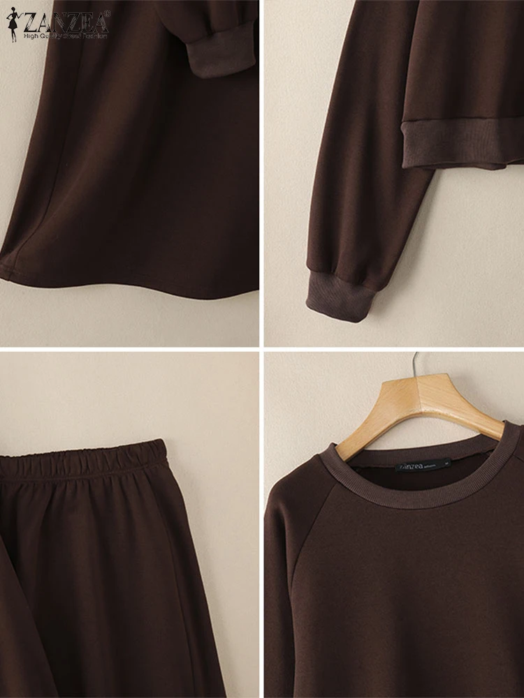 잔제아 여성 패션 드레스 세트 가을 캐주얼 투피스 세트 긴팔 상의와 하이웨이스트 롱 스커트 세트 솔리드 루즈 트랙슈트