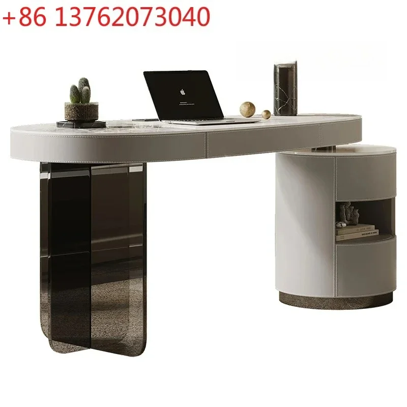Vintage Slate Desk Modern Minimalist Home Study Desk Living Room Saddle Leather Computer Desk