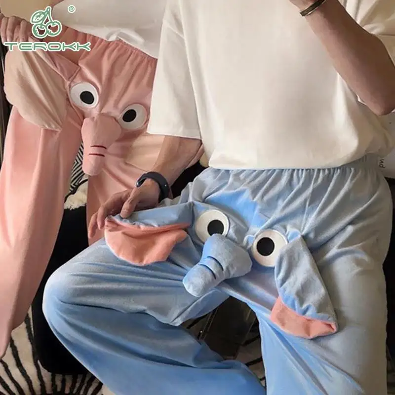 

Lounge Pyjama Shorts 3D Ears Trunk Cartoon Lovely Elephant Loose Casual Plush Sleepwear Autumn Men Women Shot Pants Home Wear