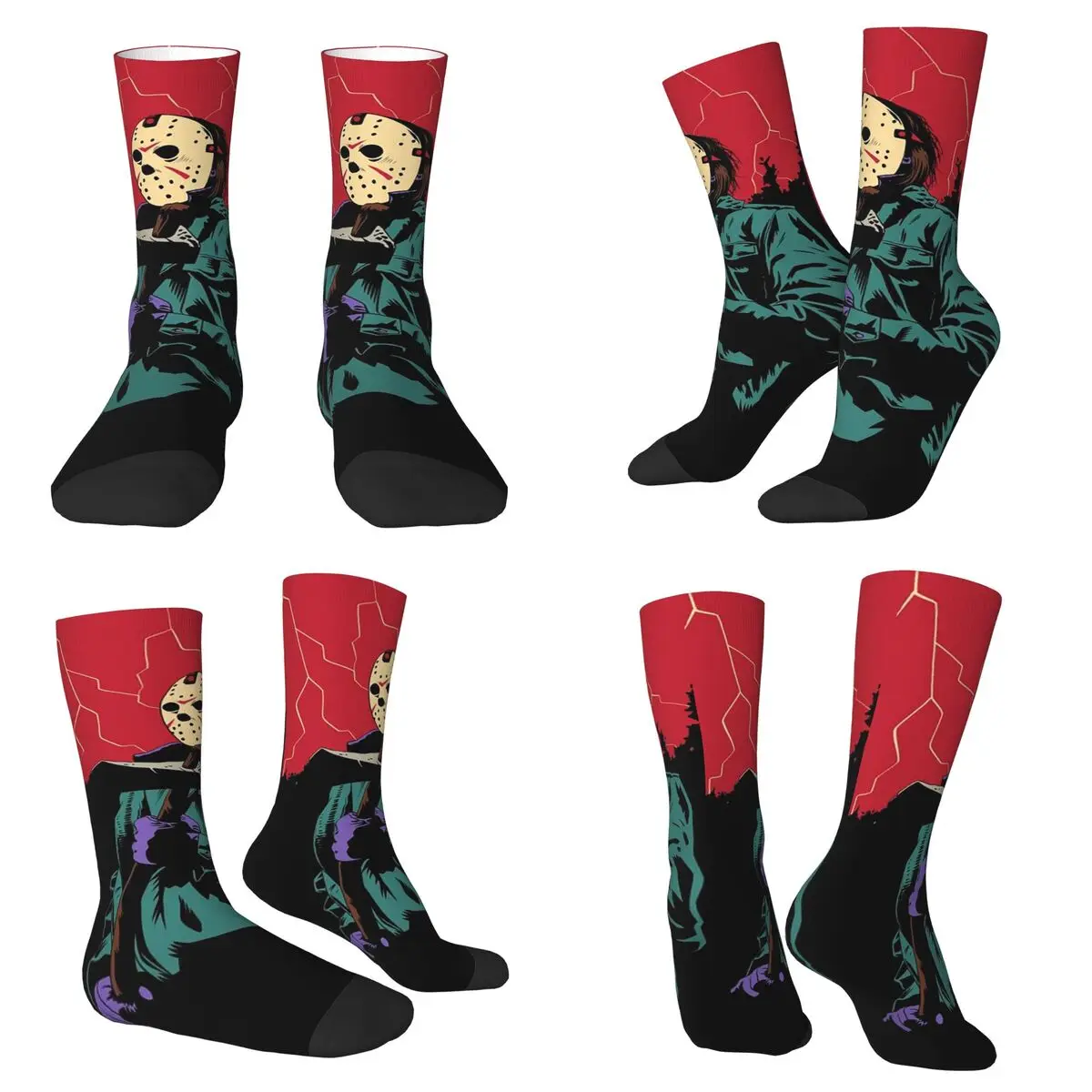 

Retro Cartoon Terror Mask Man Print Socks High Quality Stockings All Season Long Socks Accessories for Unisex Birthday Present