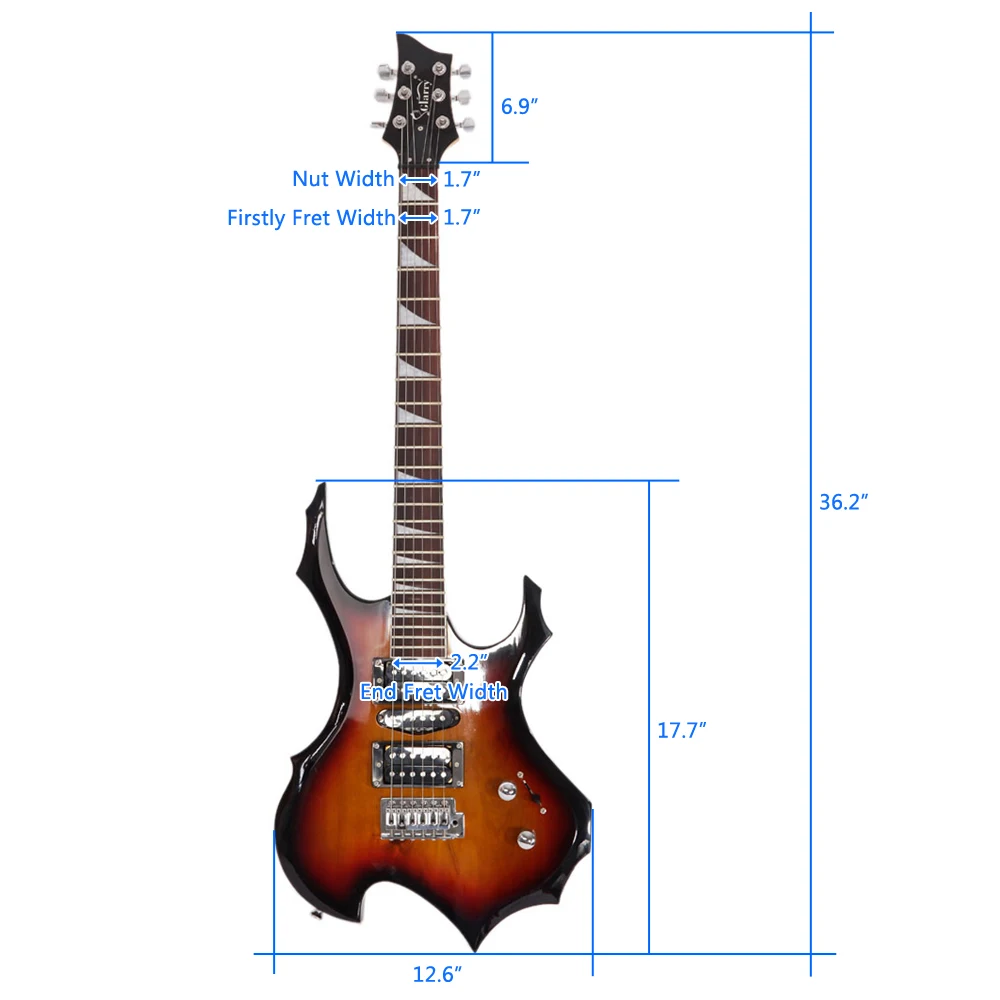 Flame Shaped Electric Guitar with 20W Electric Guitar Sound Pickup Guitar Audio Bag Strap Picks Shake Cable Wrench Tool Sunset