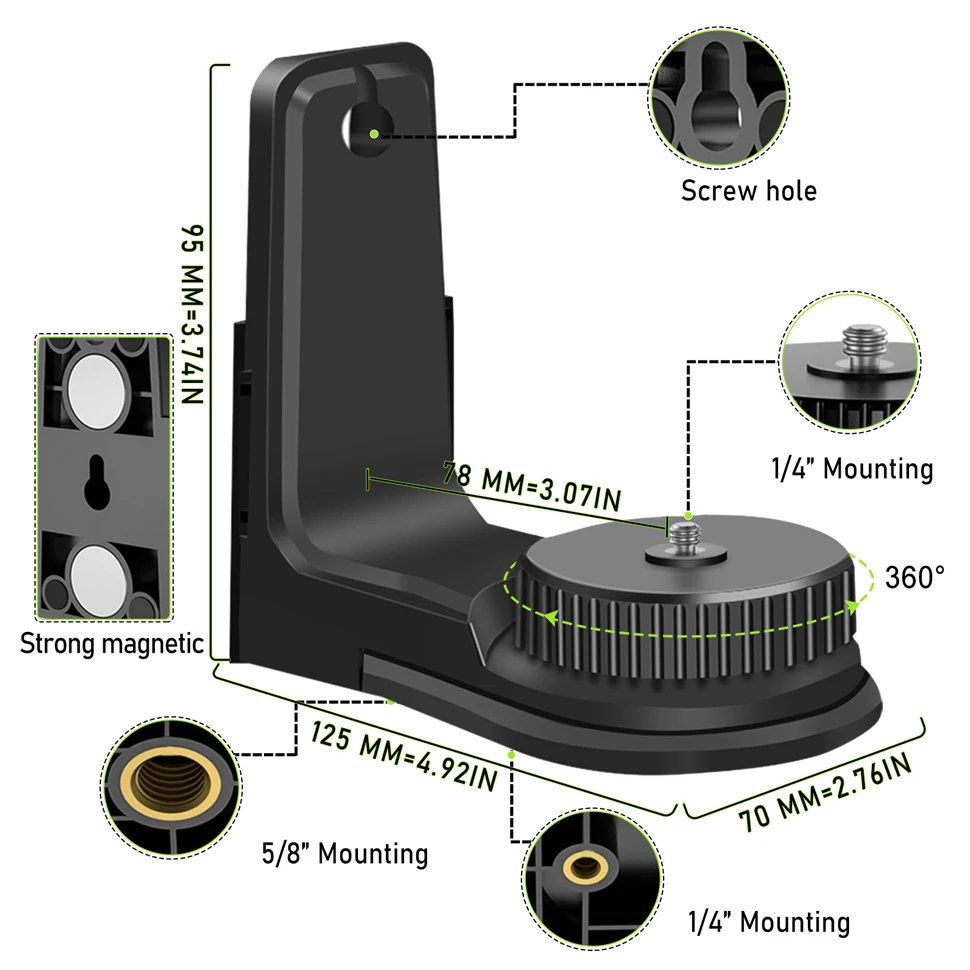 CLUBIONA Strong Magnet Adjustable Laser Level Meter Bracket Wall-Mounted L-Shaped Bracket 1/4 And 5/8 Connection