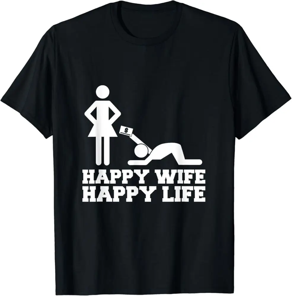 NEW LIMITED funny marriage text, happy wife happy life tee T-Shirt S-3XL