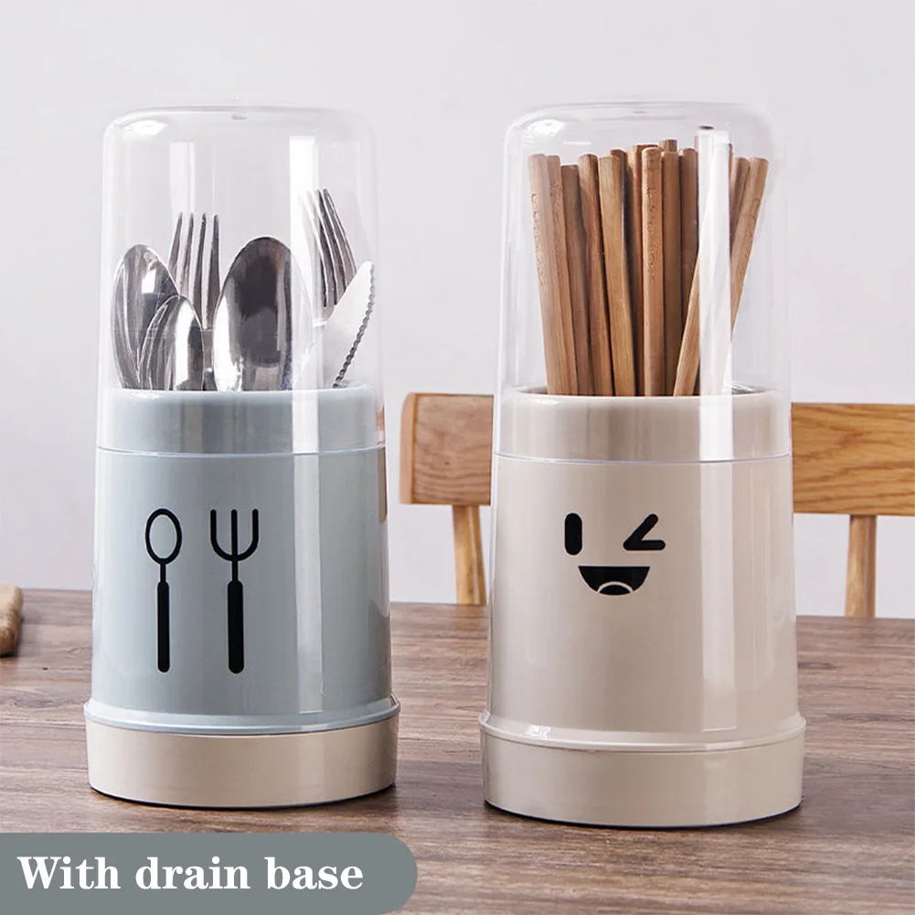 

Cute Kitchen Utensil Holder With Lid Round Cutlery Drainer Removable Drainable Utensil Organizer For Chopstick Spoons Forks