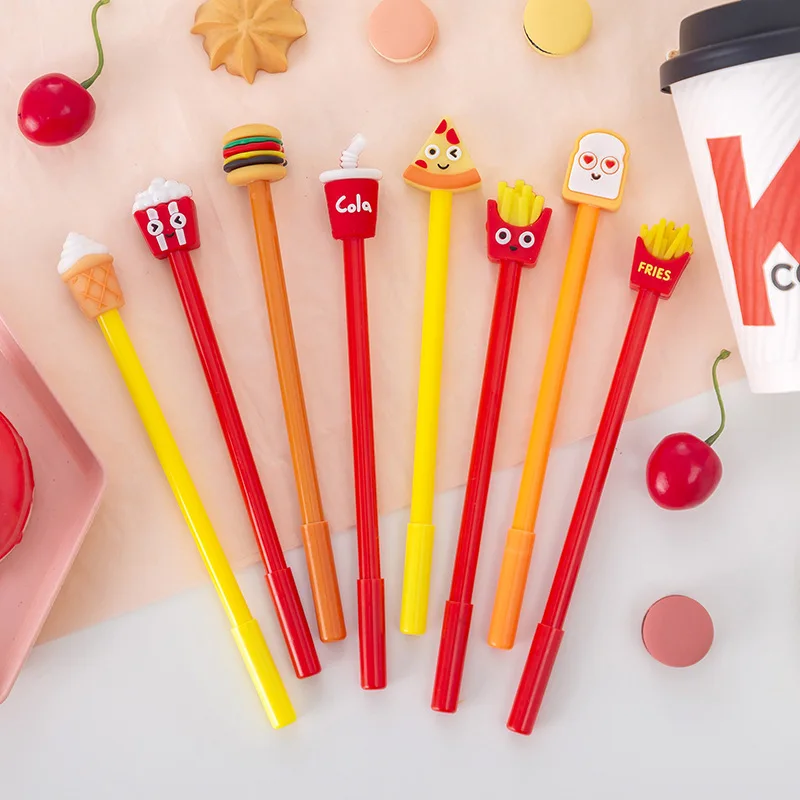 20pcs Cute And Creative Fast Food Burger Ice Cream Neutral Pen Cola Popcorn Gel Pen Student Stationery Supplies Water Based Pens