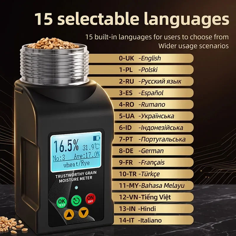 for Cup Moisture Meter Coffee Bean Cocoa Bean Tea Vanilla Humidity Detection Multilingual