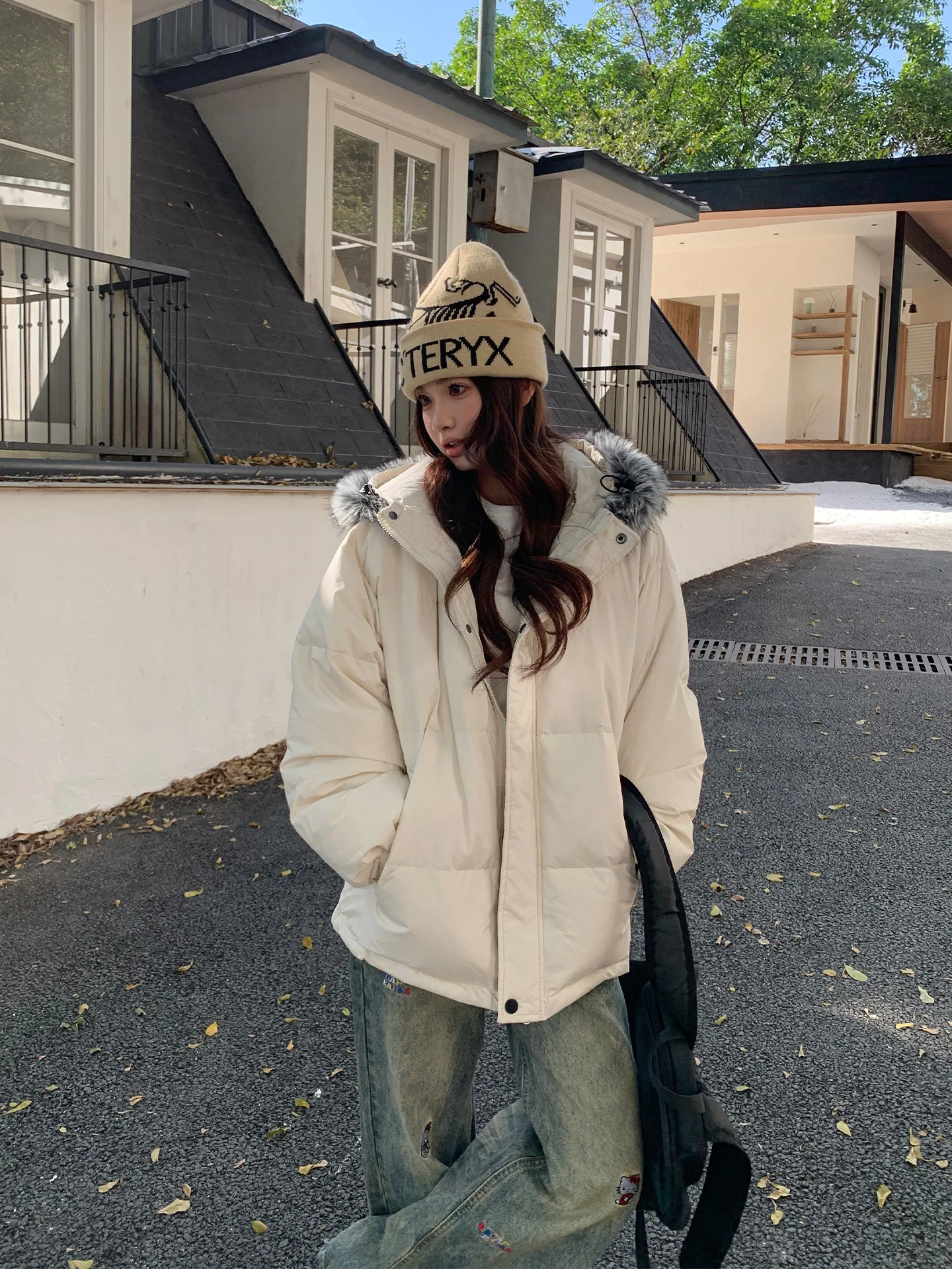 

Orange Tree in America 90 White Du down Puffer Jaet Winter Women Loose Warm Thiened Casual Sle Zipper Closure Long Sl...