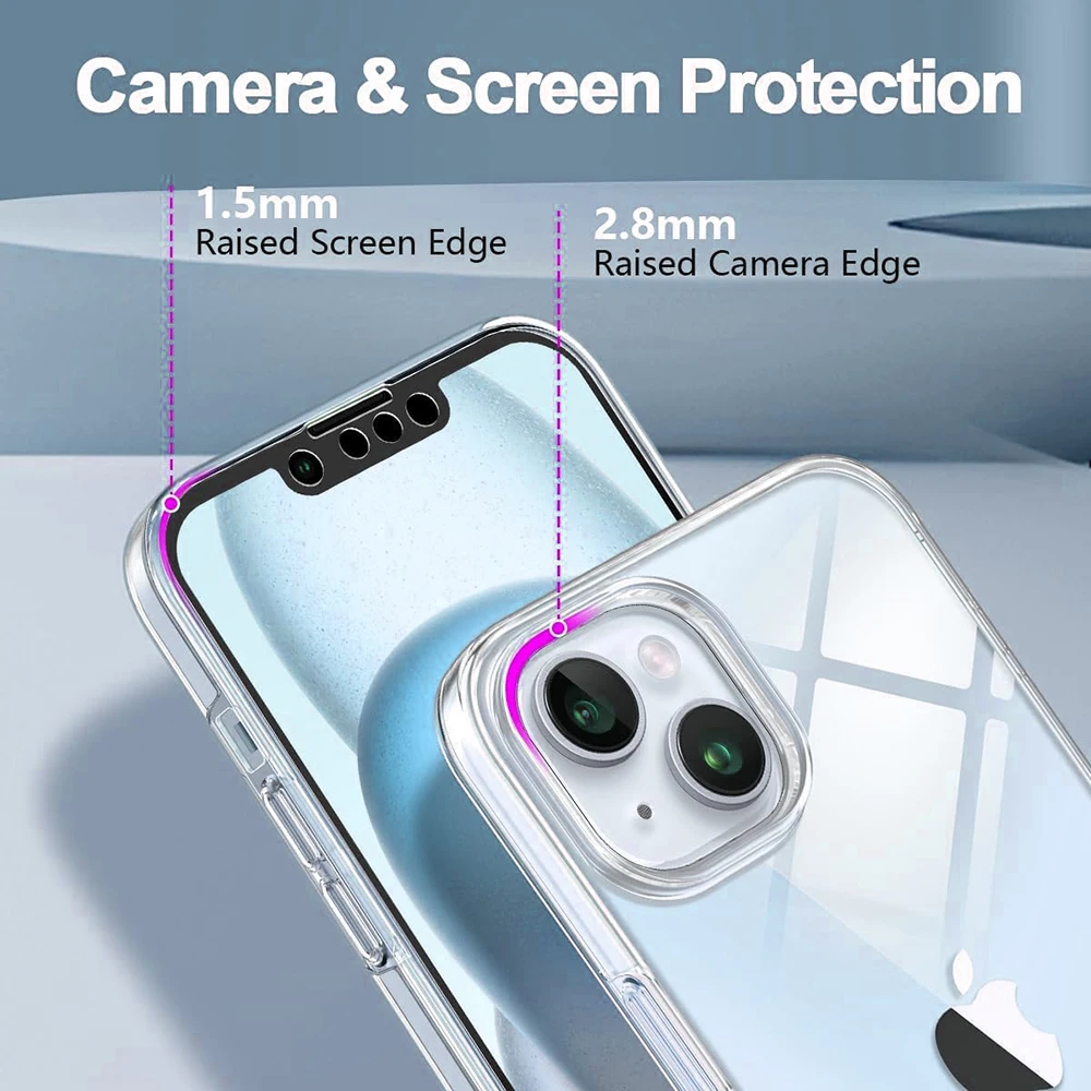 360 ° Etui Full Body Cover do iPhone\'a 16 15 14 13 12 11 Pro Max Plus Mini Clear Hybrid Thin Hard Silicone Soft Shell Shockproof