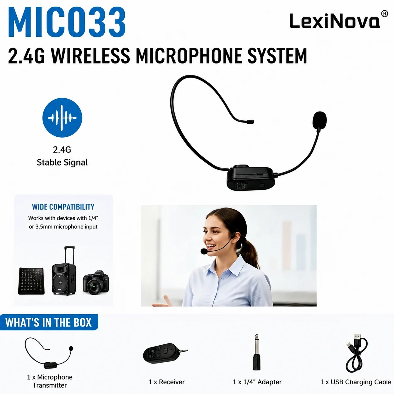 

2.4G Wireless Headset Microphone MIC033 Capacitor Mic portable for Speaker Teaching Gaming Meeting Live broadcast Interview