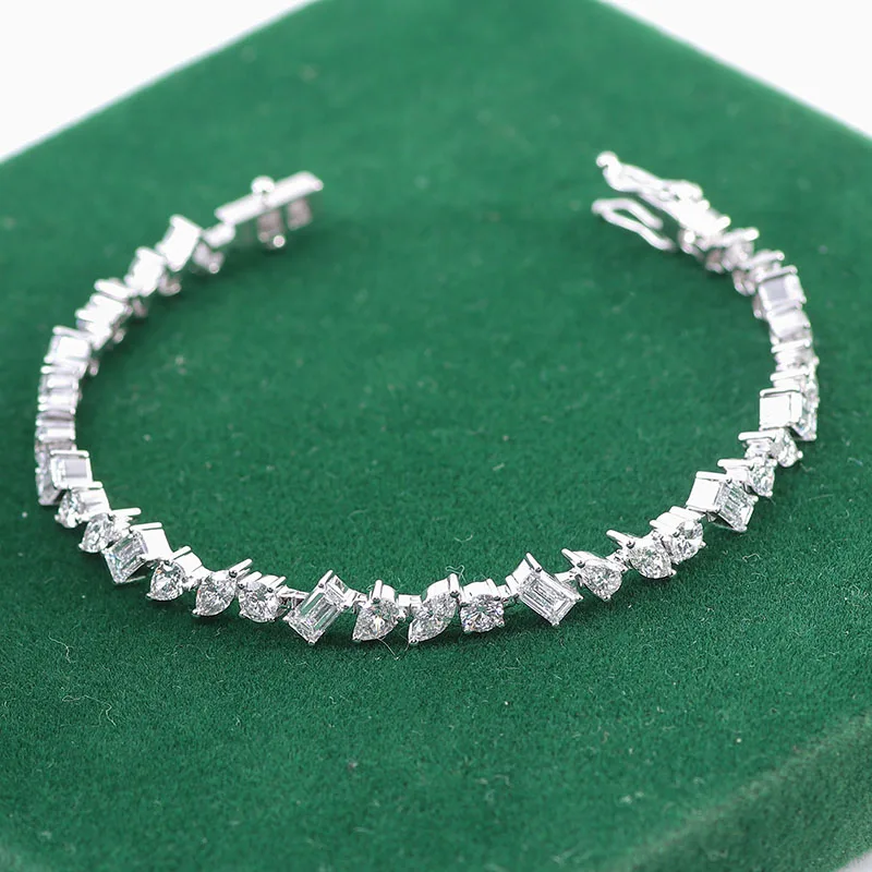 Provence solid 18K gold bracelets DEF color Pear Marquise Emerald cut lab grown diamond bracelet for women custom Birthday Gift