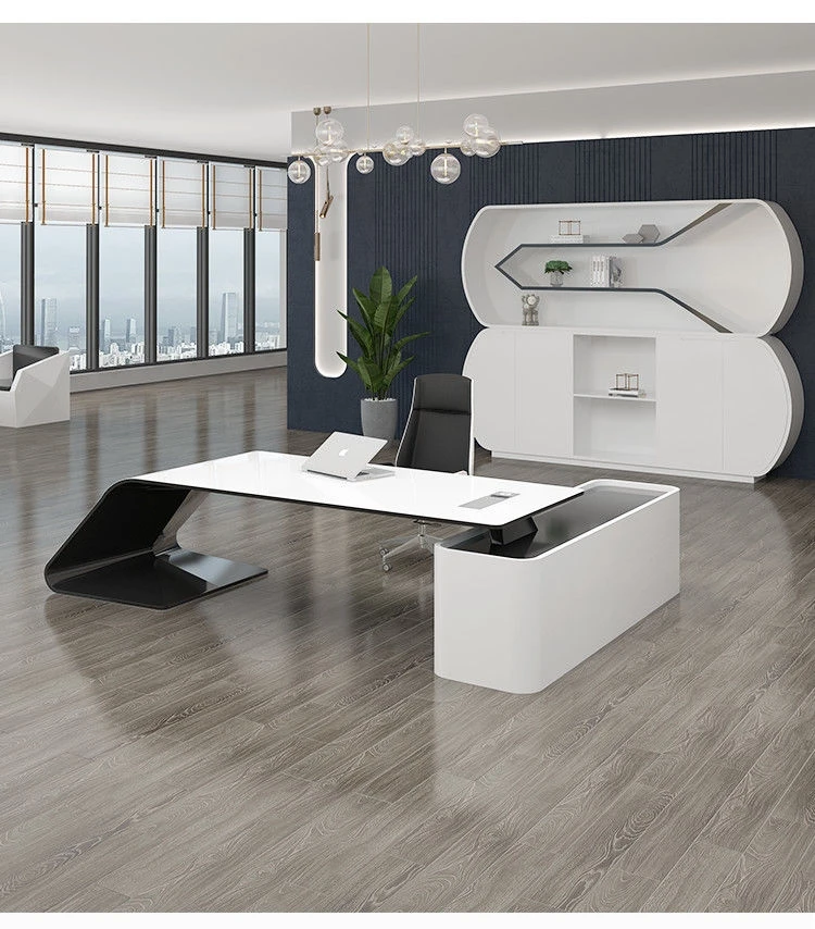 Baked Boss Desk Modern Desk Manager Desk Fashion White Luxury High-end Tables and Chairs.