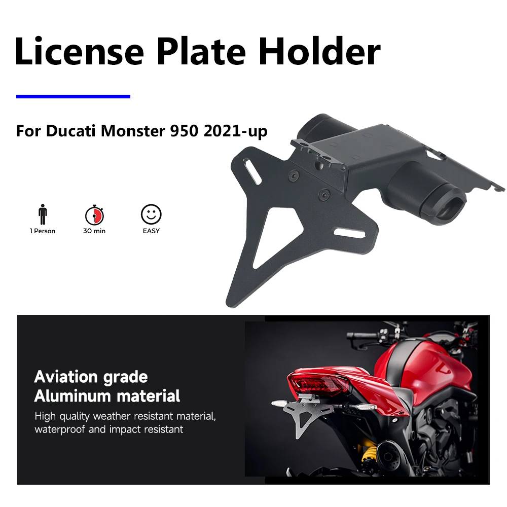 Motorcycle 950 Accessories License Plate Holder Aviation Grade Aluminum Material For Ducati Monster 950 2021- Short Tail