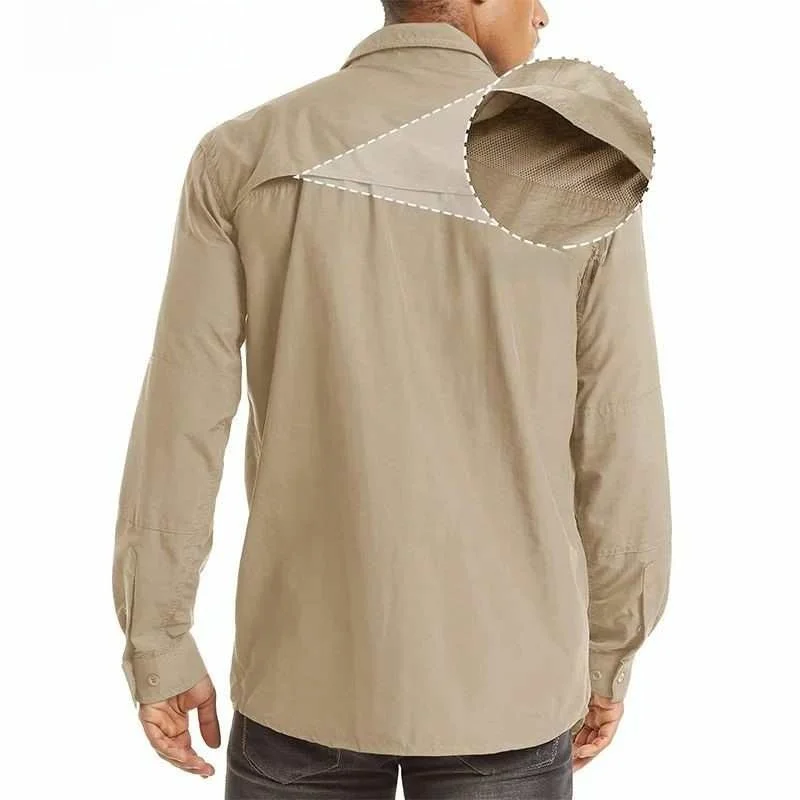 速乾性 メンズ レディース シャツ トップス ポケット付き ハイキング アウトドア ウォーキング 通気性 日焼け防止 長袖 ジッパー開閉 コットン混紡