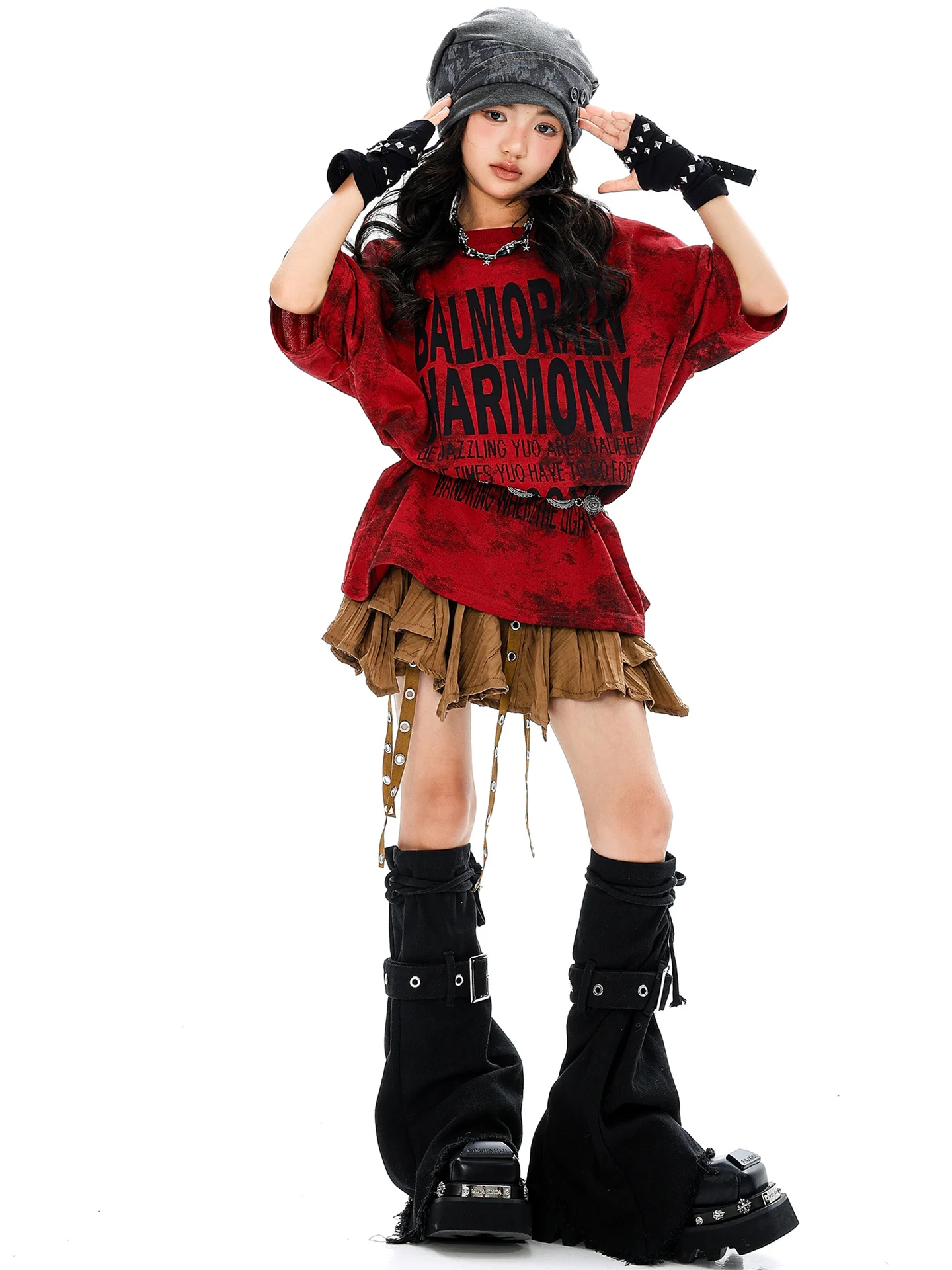 Mode Kpop Tanz Anzug Jazz Dance Kostüme Hip Hop Spitze Kurzarm Top Rock Anzug Praxis Street Dance Tragen Kleidung DQL11166