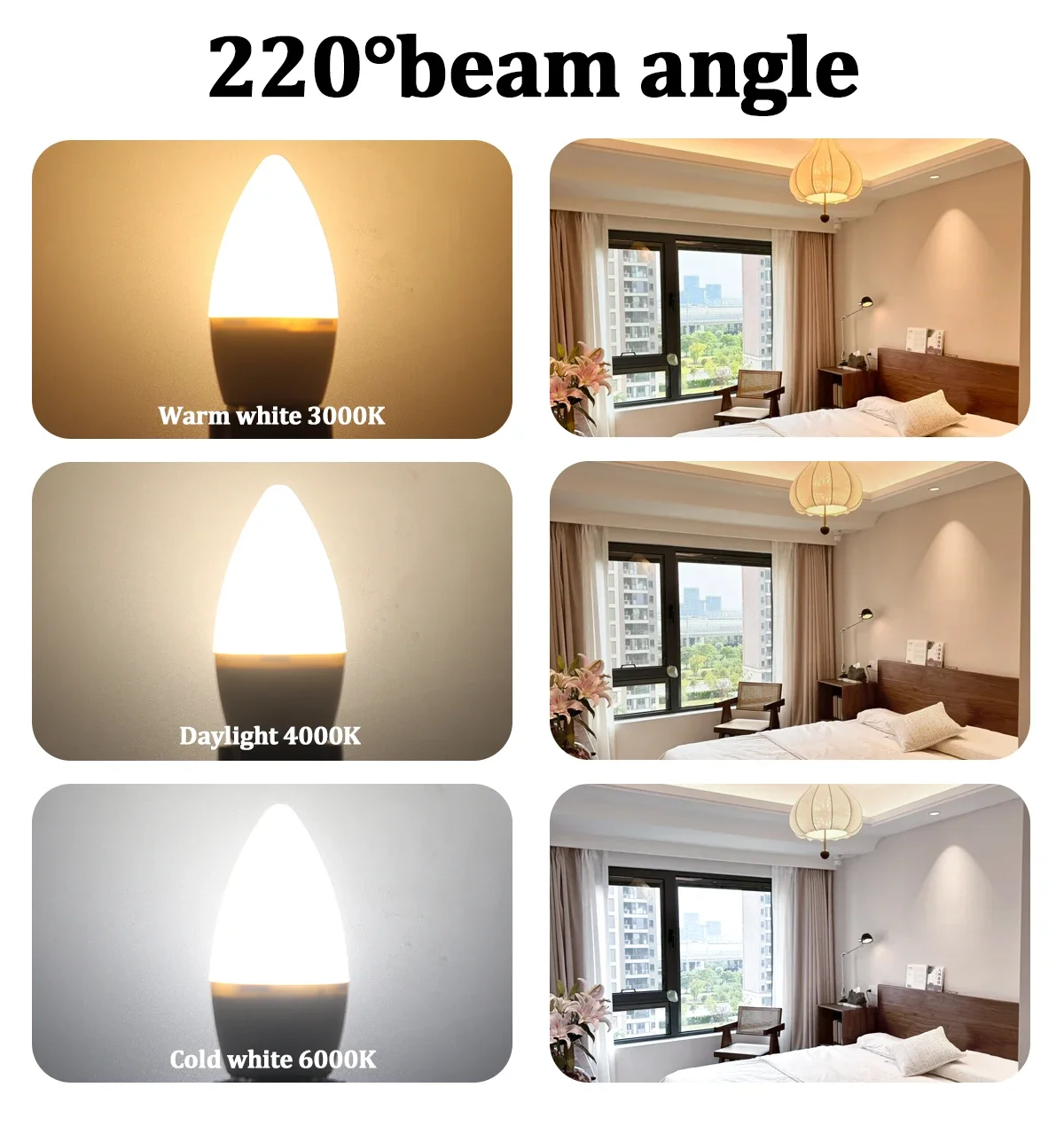 6pcs 220V E27/E14/B22 LED Candle Bulbs,3-7W, high brightness Energy Saving for Chandeliers, Wall/Table/Floor Lamps & Home Decor