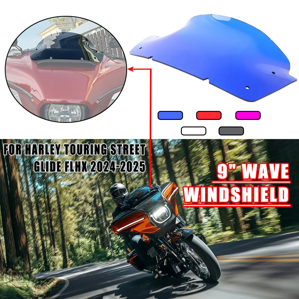 

For Harley Touring Street Glide FLHX 2024-2025 9" Wave Windshield Front Windscreen Cover Deflector 100%New Motorcycle Accessory
