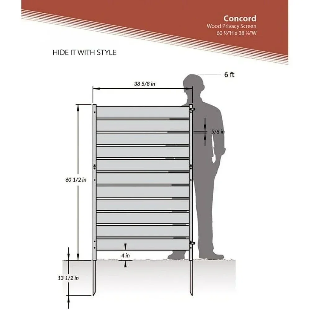 Imagem -05 - Concord Wood Outdoor Privacy Fence Screen Perfeito para Esconder Latas de Lixo Cerca Livre de para Jardim 5ft h x 2ft w Painel