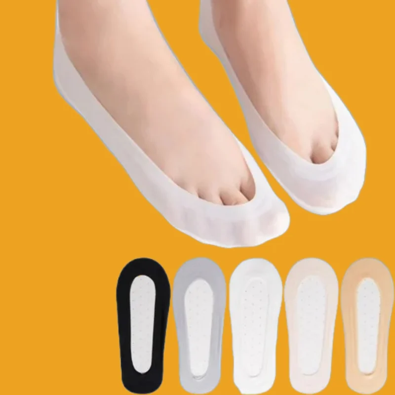 Meias curtas femininas antiderrapantes para pés de algodão, branco invisível, corte baixo, verão, moda feminina, barco, conjunto sem comparência, 5 pares, 2024