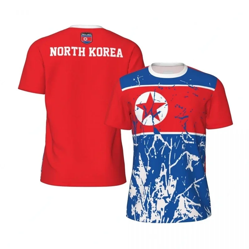 

Men's 3D Printed Sports T-shirts, Graphic Football T-shirts, National Emblems, Breathable T-shirts, North Korea, Casual