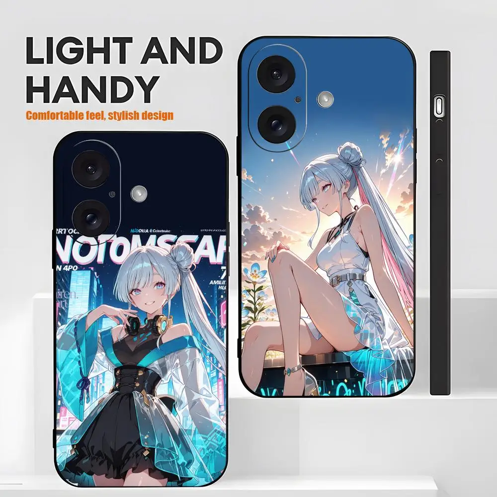 Coque de téléphone K-KaguyaS pour iPhone 17 16 15 14 13 12 X XR XS 8 Plus Mini Pro Max, motif fille anime mignonne, noire souple antichoc
