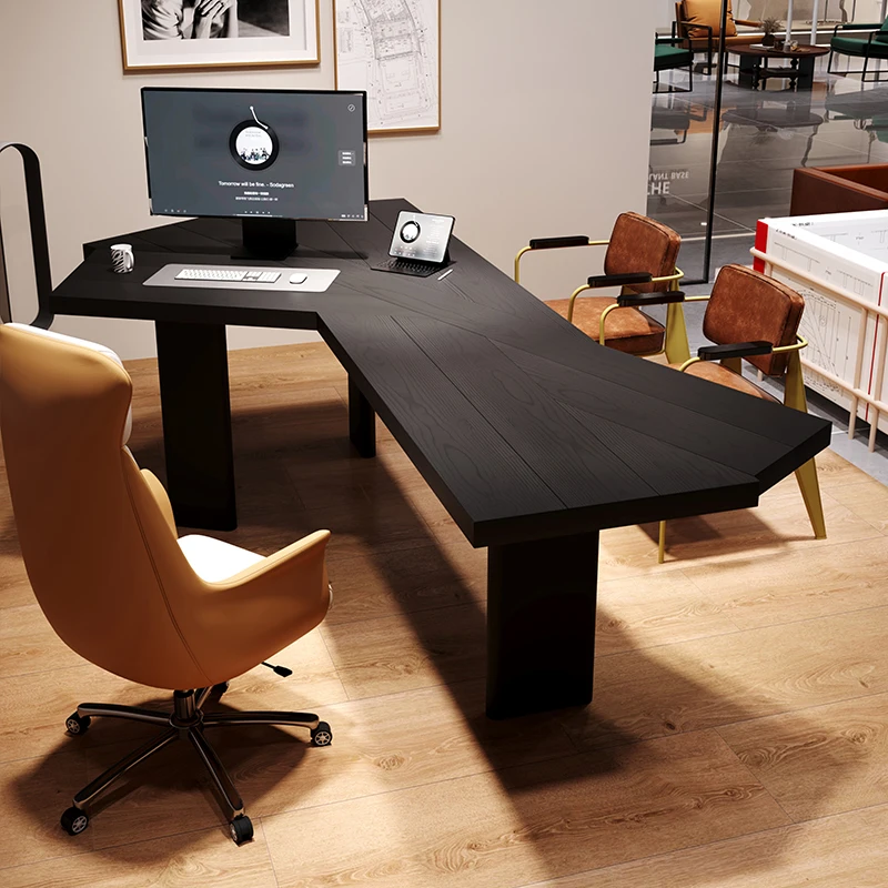 Solid wood computer desk Minimalist special-shaped long Workbench Boss table Designer Workbench