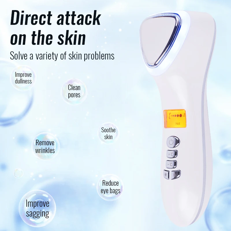 2025 Nuevo dispositivo de terapia de luz roja y azul: masajeador facial frío/caliente con vibración sónica para acné, arrugas y estiramiento de la piel