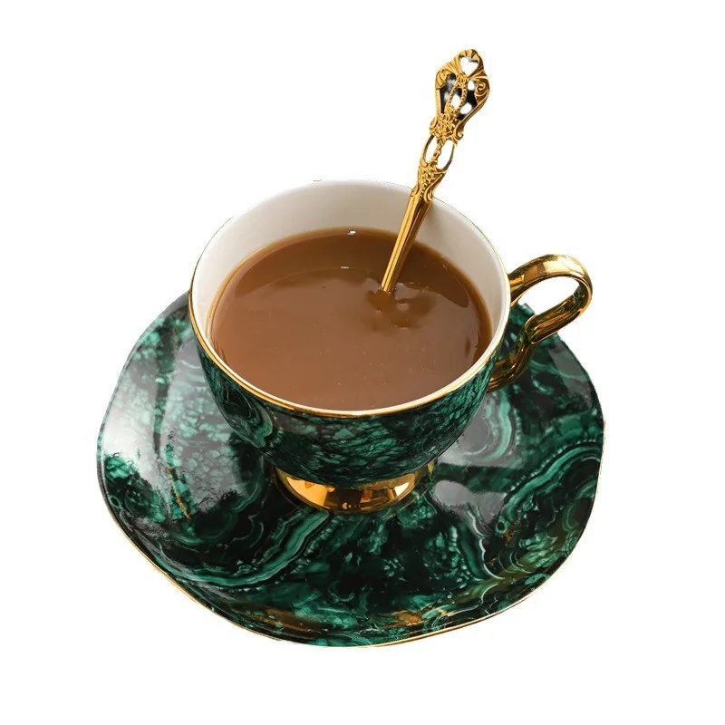 European Luxury Ceramic Coffee Set Sapphire Green with Gold Rim Includes Cup Saucer for Afternoon Tea Flower Tea Comes Gift Box 6