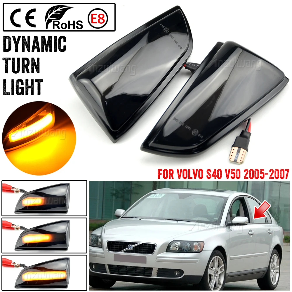 2x For Volvo V50 2004-2007 Prefacelift LED Dynamic Turn Signal Light For Volvo S40 2004-03/2008 Prefacelift Volvo C70 2006-2009