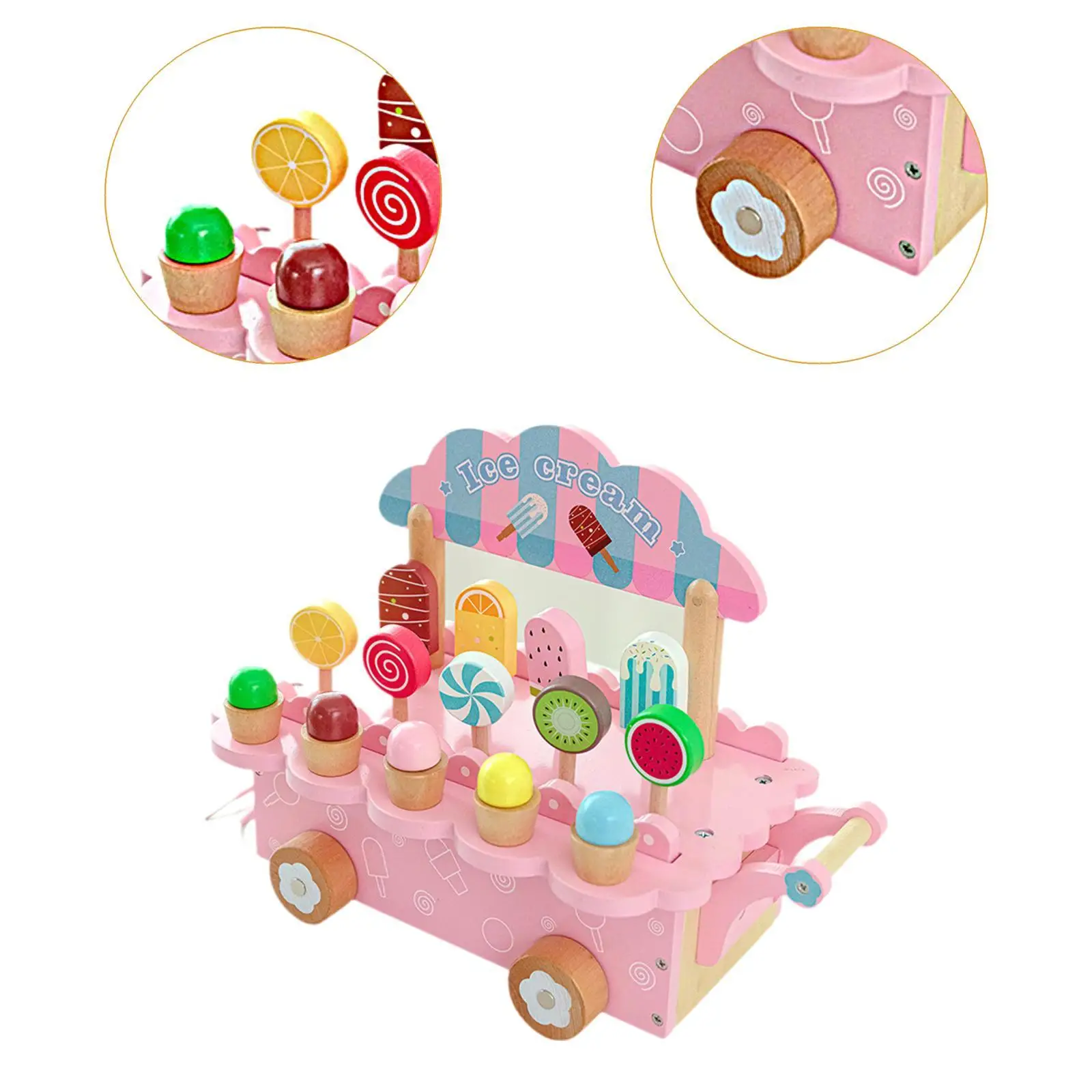 Wooden Ice Cream Set Role Play Kitchen Accessories Education Pretend Play Toys for 3-8 Year Old Boys Girls Birthday Gifts