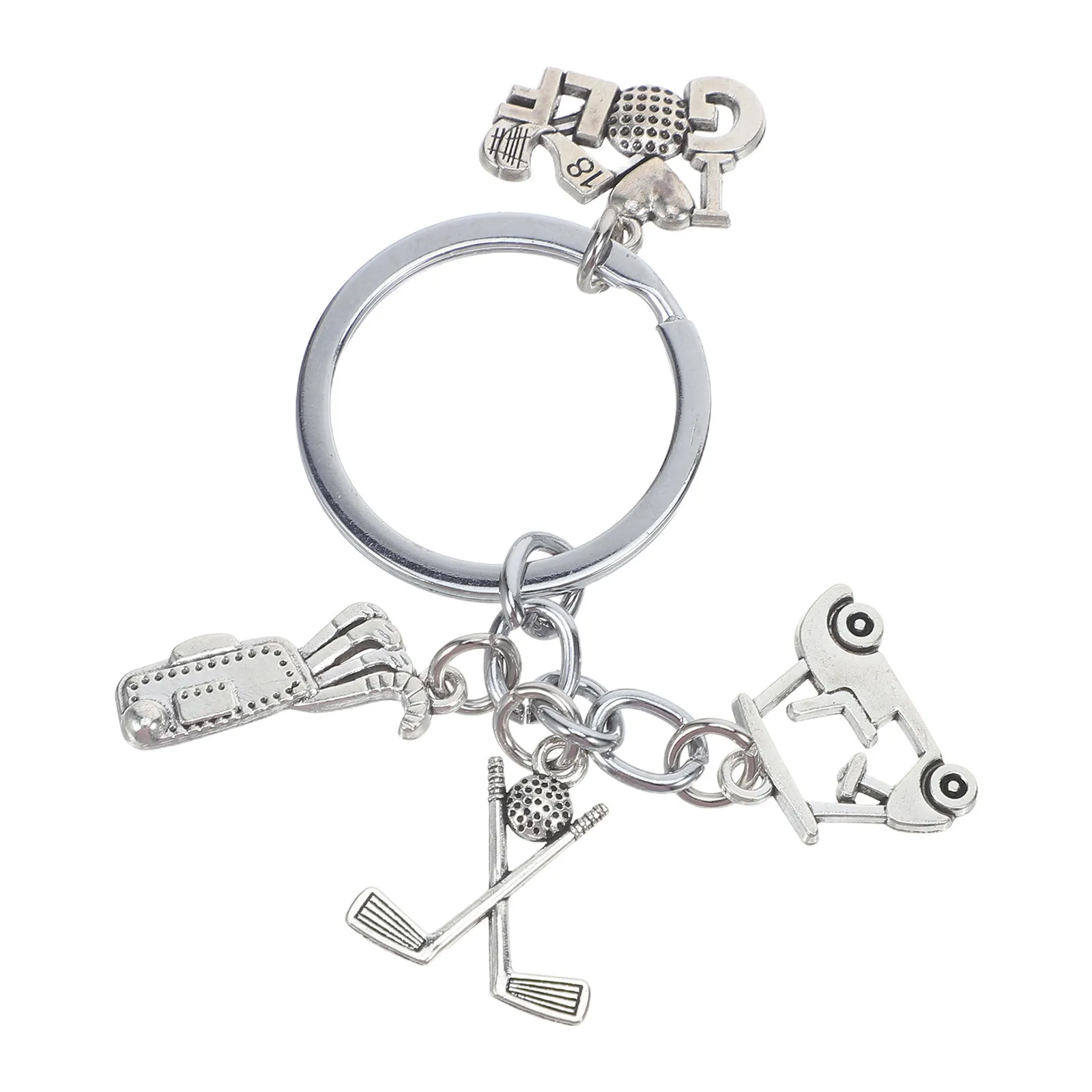 Golf Keychain Pendant – Metal Golf Club, Ball & Cart Design Keyring for Backpack, Purse, Gifts