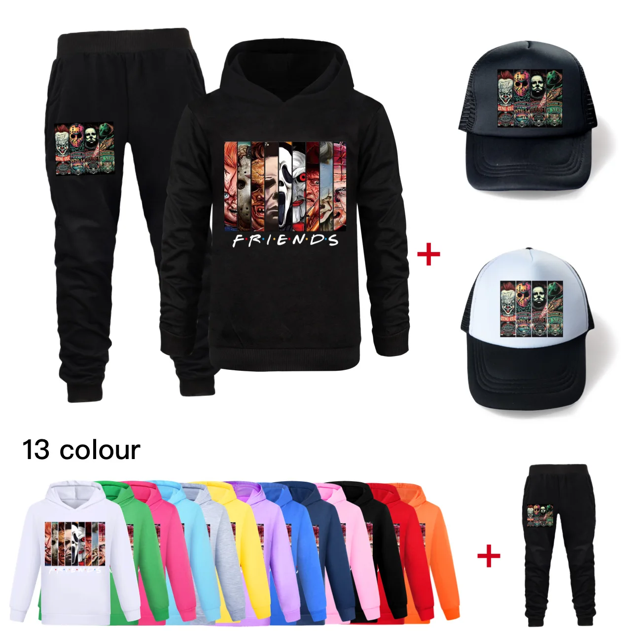 Kids Christmas Horror Nights Hoodies Tshirt Girls Clothes Tracksuit Boys Sweatshirts+pants+sunhat 3pcs sets FRIENDS Sportwear