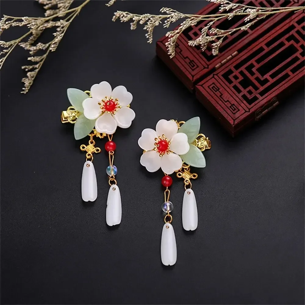 

2Pcs of Chinese Tassel Hair Clip Hanfu Ancient Costume Rhinestone Flower Girl Pink Hair Clip Crystal Childrens Hair Accessory