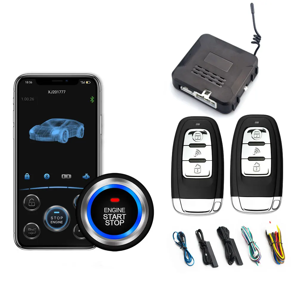 

Mobile Phone APP Universal Car Engine Push Button Start Stop System Car Alarm System Auto Start PKE Keyless Entry Kit