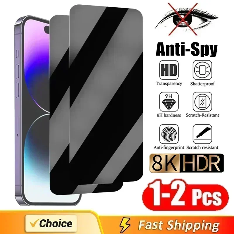 1-2Pcs Anti-Spy Glass For iPhone 15 14 13 12 11 Pro Max Mini 7 8 Plus Privacy Screen Protector For iPhone XR XS MAX X SE 2022