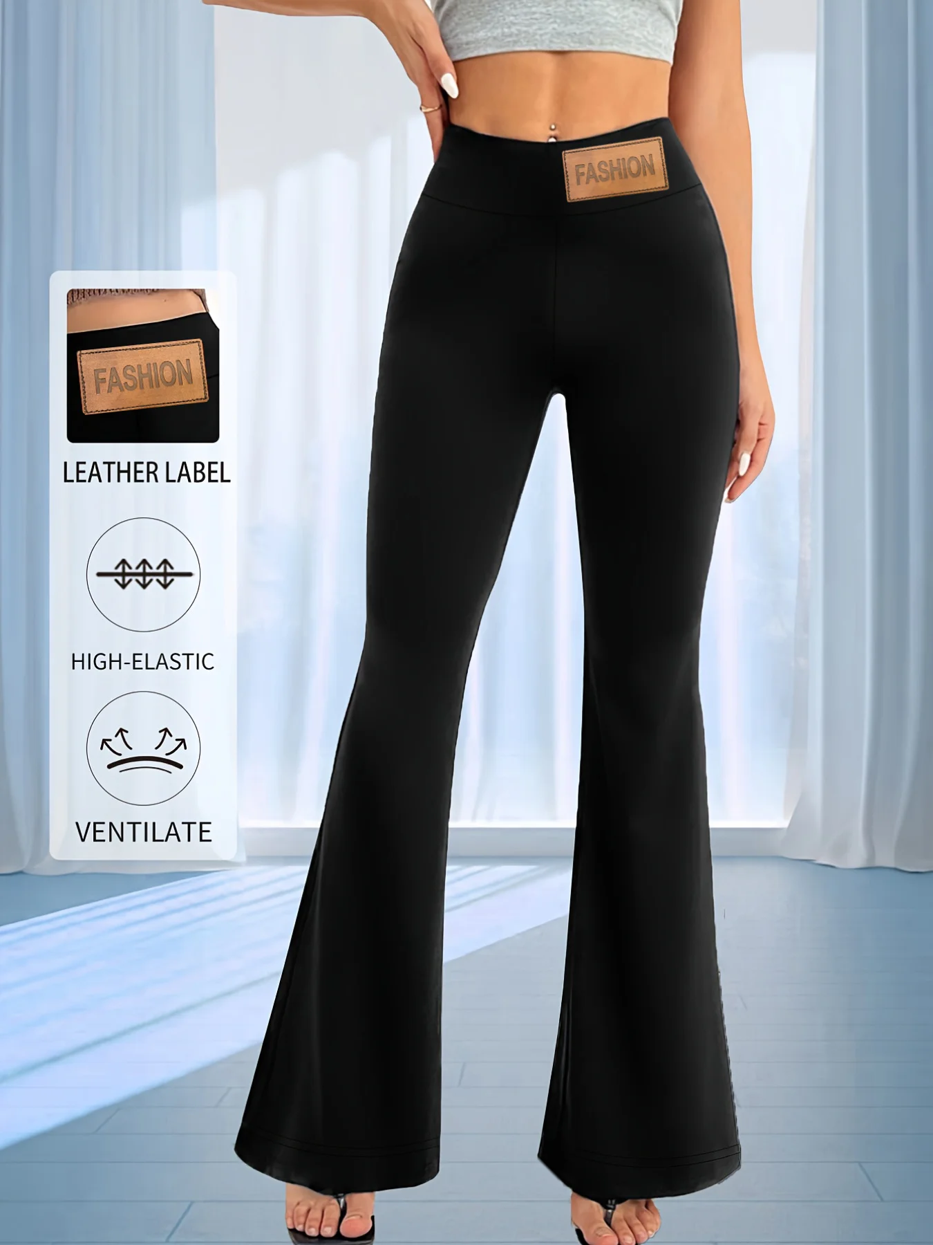 

A Women's Summer Thin Flared Pants, Yoga Pants, High Waisted Stretch, Suitable For Running, Yoga, Cycling