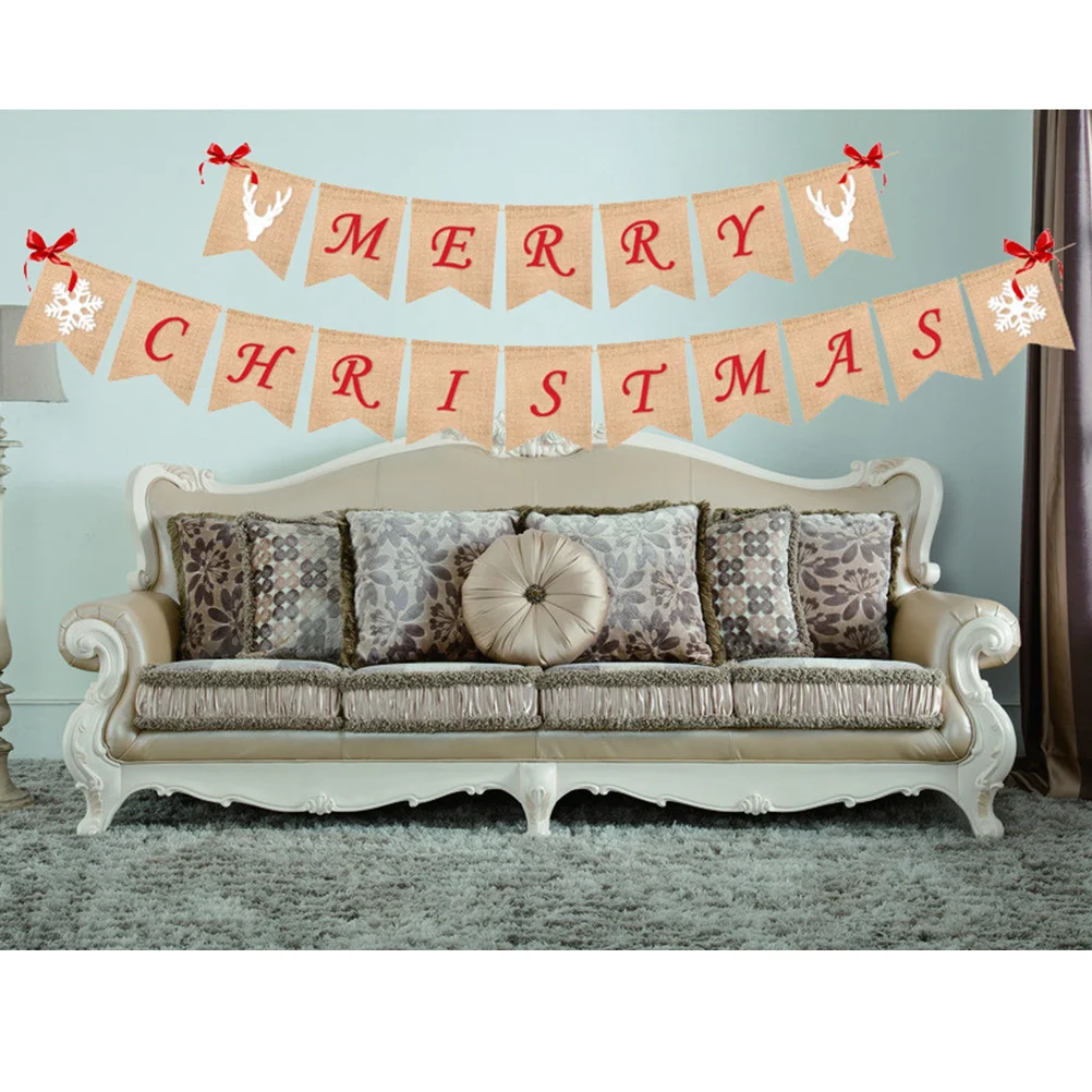 

Christmas Burlap Bunting Banner Hanging Decor For Holiday Party Outdoor Indoor Decoration Festival Event Supplies