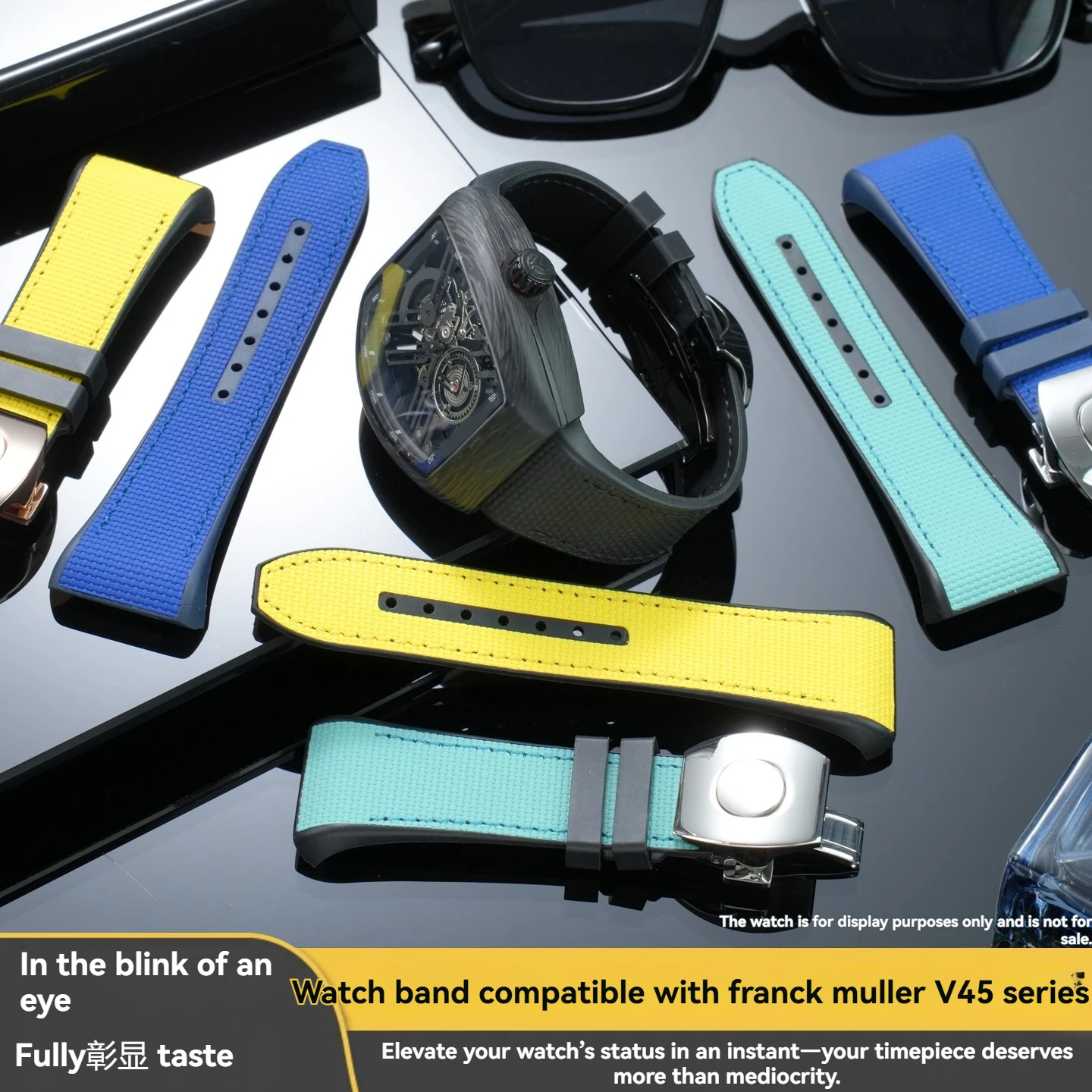 Blue Fluorocarbon Rubber Strap for the FM Yacht V45 Series—High-Quality FMK Waterproof Strap for Franck Muller