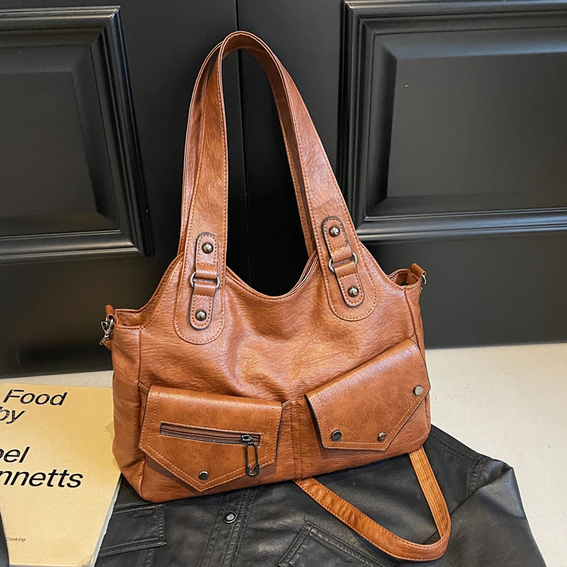 

Однотонные женские сумки через плечо на молнии в стиле стильного дизайна, новинка 2025 года, большие вместительные индивидуальные супер крутые сумки на плечо из искусственной кожи