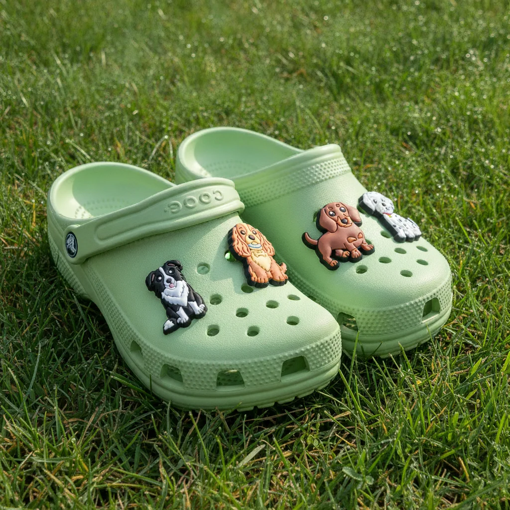 12pcs Cartoon Puppy Shoe Charms - Durable PVC Decor for Crocs, Flip-Flops & Wristbands - Holiday Gifts