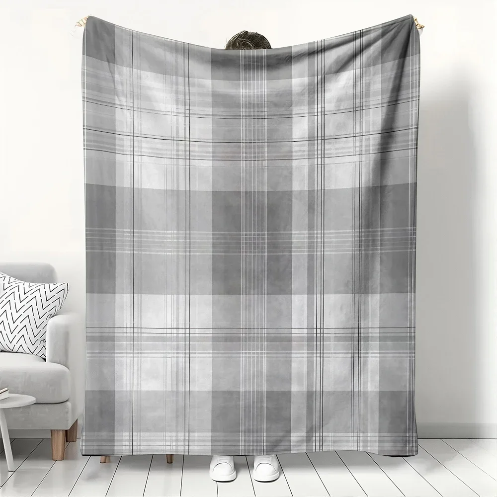 

Серое клетчатое фланелевое одеяло, классический плед в стиле тартан для дивана, уютный теплый декор для дома, подарок, портативное мягкое одеяло