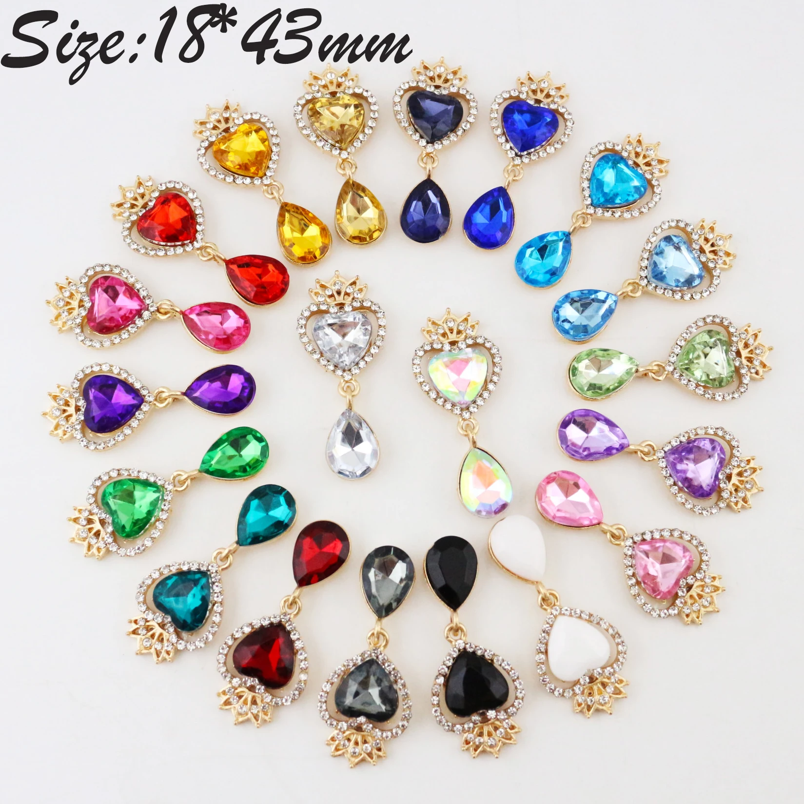 Charm Flower Brooch 10PCS 18*43MM Crystal Flat Back Heart Crown Pendant Accessories DIY For Wearing Wedding Hair Accessories