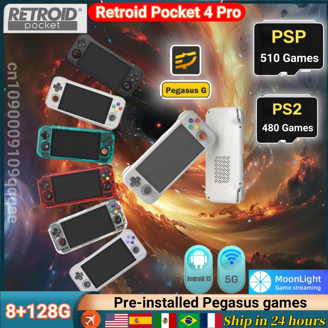 

Retroid Pocket 4Pro RP4Pro Retro Handheld Game Console Video Game Consoles 8G+128G WiFi 4.7Inch Touch Screen Android 13 PS2 PSP