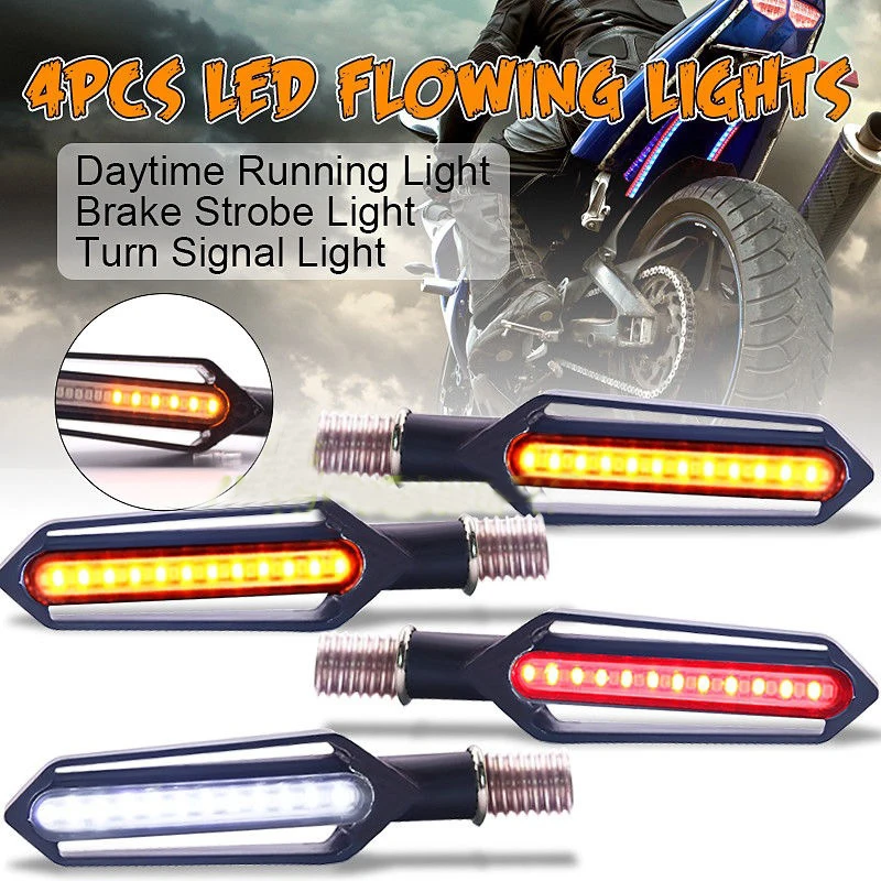Motorcycle LED Turn Signals Light 24LED 12V Flowing Water Blinker Lamp 10MM Moto Built Relay Flashing Indicator Lights