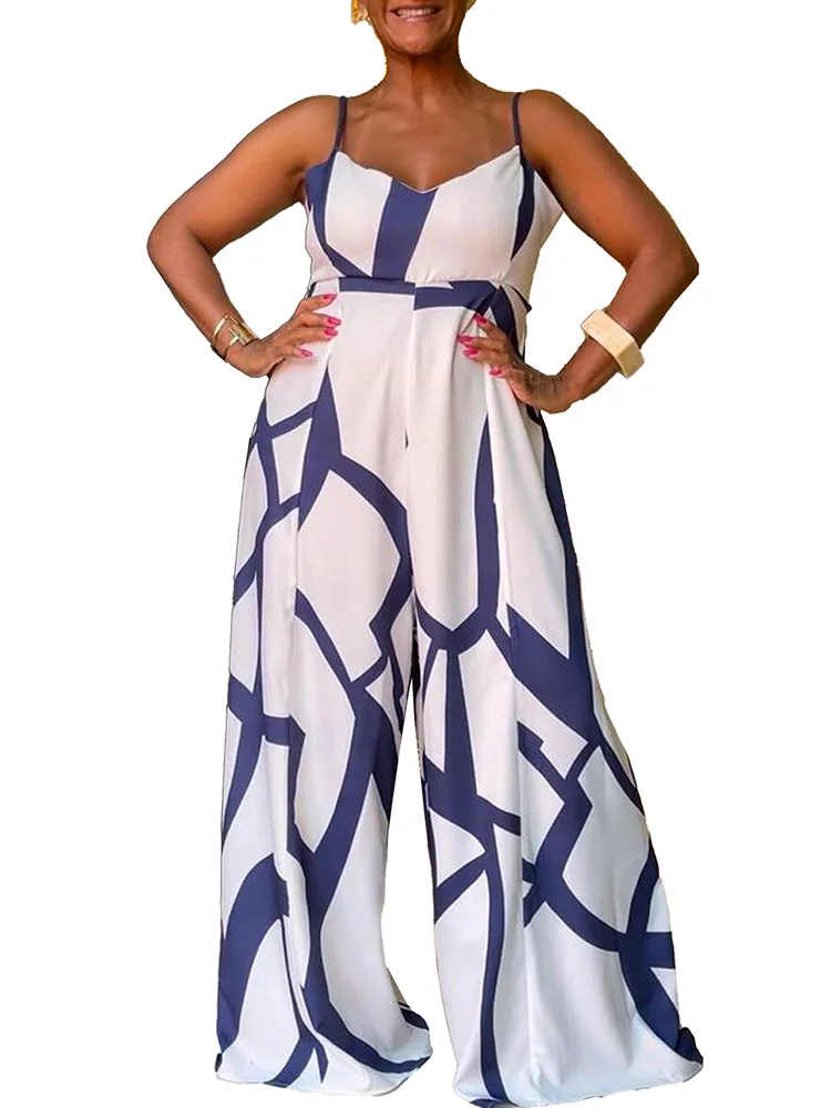 

Szkzk Sexy Print Jumpsuit Long Pants Wide Leg Women High Waist Night Clubwear Rompers One Piece Outfits Party White Jumpsuits