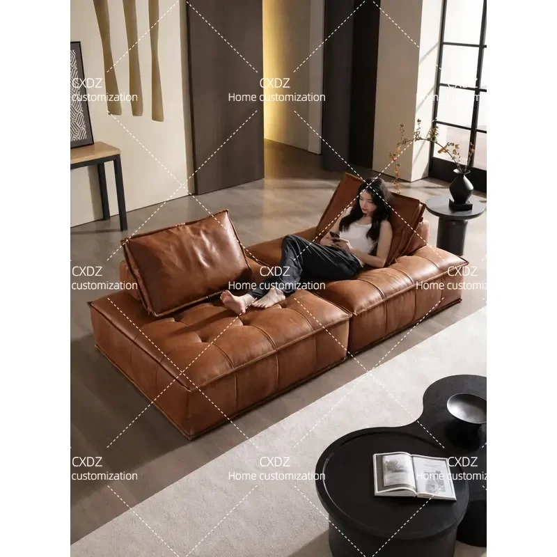 Leather Sofa Living Room Armless Modular Sectional Tofu Block Movable Couch for Small Apartment Free Combination Design