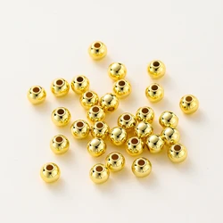 Cuentas de latón redondas lisas chapadas en oro de 14k/18k, abalorios espaciadores sueltos para fabricación de joyas DIY, hallazgos al por mayor, 2-6mm